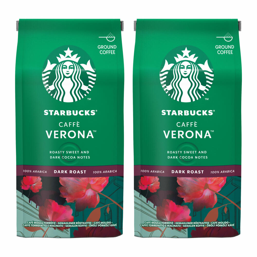 Starbucks Caffè Verona Kaffee, 2er Set, Dark Roast, Röstkaffee, Röstig Süß, Gemahlen, 2 x 200 g