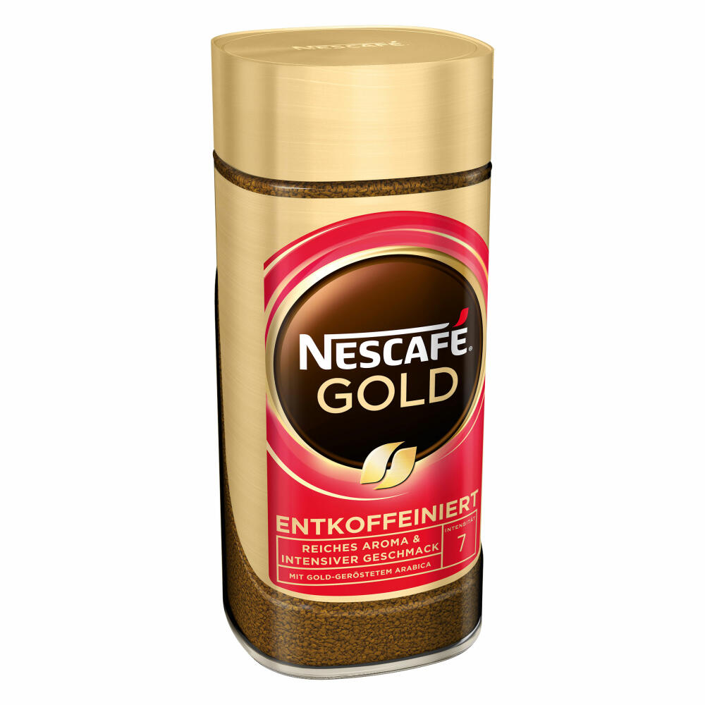 Nescafé Gold Entkoffeiniert, löslicher Bohnenkaffee, Decaf Kaffee, Glas, 200 g, für 100 Tassen