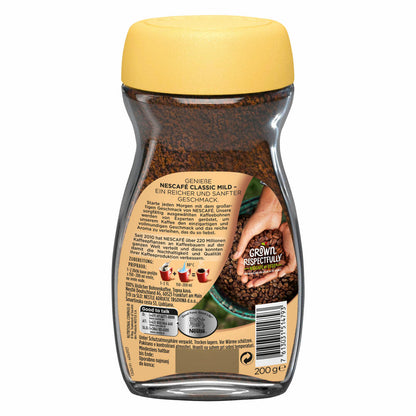 Nescafé Classic Mild, löslicher Bohnenkaffee, Kaffee, Glas, 200 g, für 100 Tassen