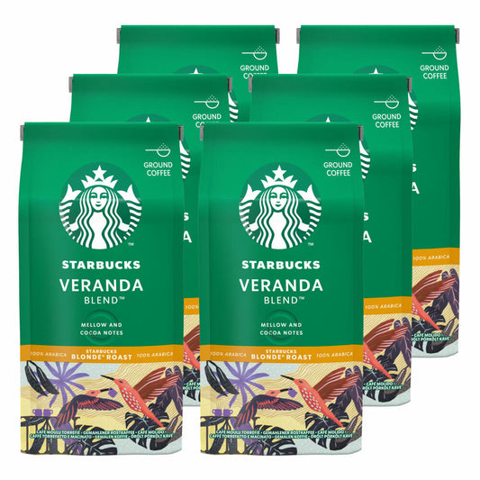 Starbucks Veranda Blend Coffee, Set of 6, Blonde Roast, Roasted Coffee, Mild with Cocoa Notes, Ground, 6 x 200 g