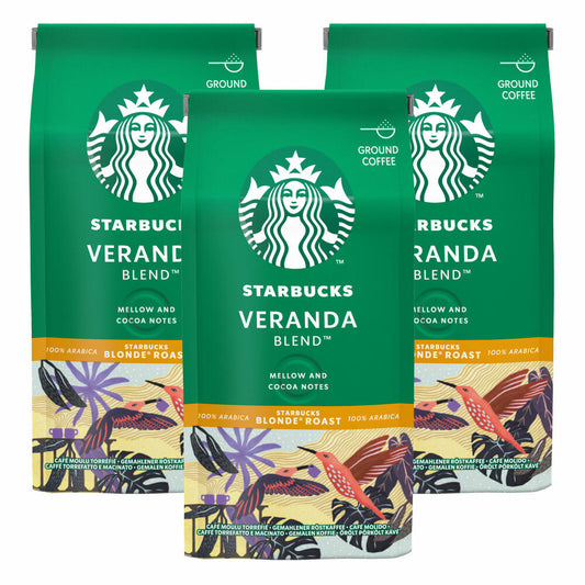 Starbucks Veranda Blend Coffee, Set of 3, Blonde Roast, Roasted Coffee, Mild with Cocoa Notes, Ground, 3 x 200 g