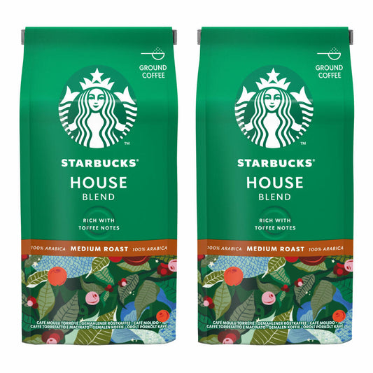 Starbucks House Blend Coffee, Set of 2, Medium Roast, Roasted Coffee, Full-bodied with Toffee Notes, Ground, 2 x 200 g