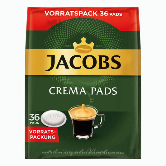 Jacobs Crema Kaffeepads, Vorratspackung, für alle Pad Maschinen, 216 Kaffee Pads, á 6.6 g