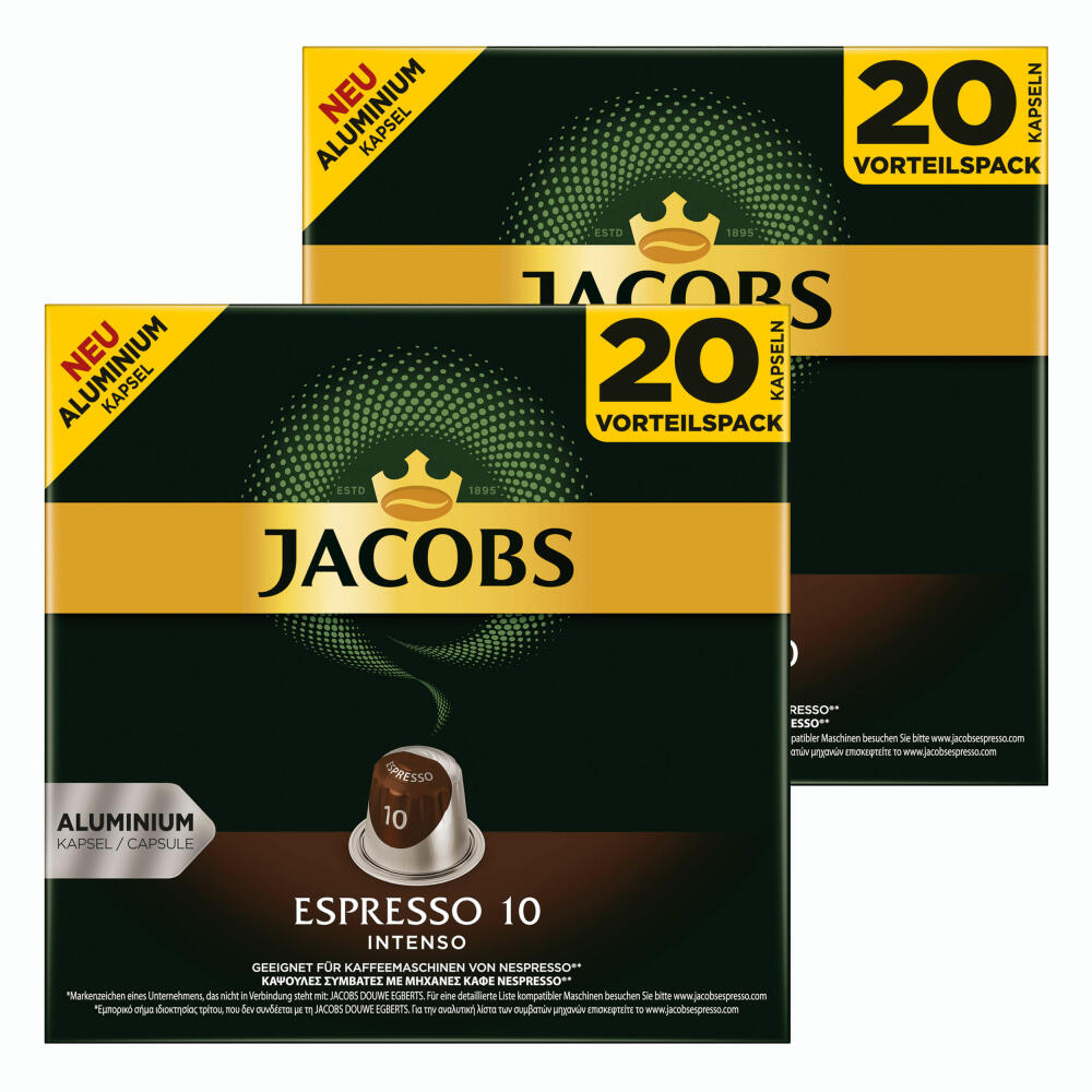 Jacobs Espresso 10 Intenso, Kaffeekapseln, Nespresso Kompatibel, Kaffee, 40 Kapseln, á 5.2 g