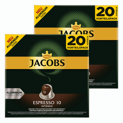 Jacobs Espresso 10 Intenso, Coffee Capsules, Nespresso Compatible, Coffee, 40 Capsules, á 5.2 g