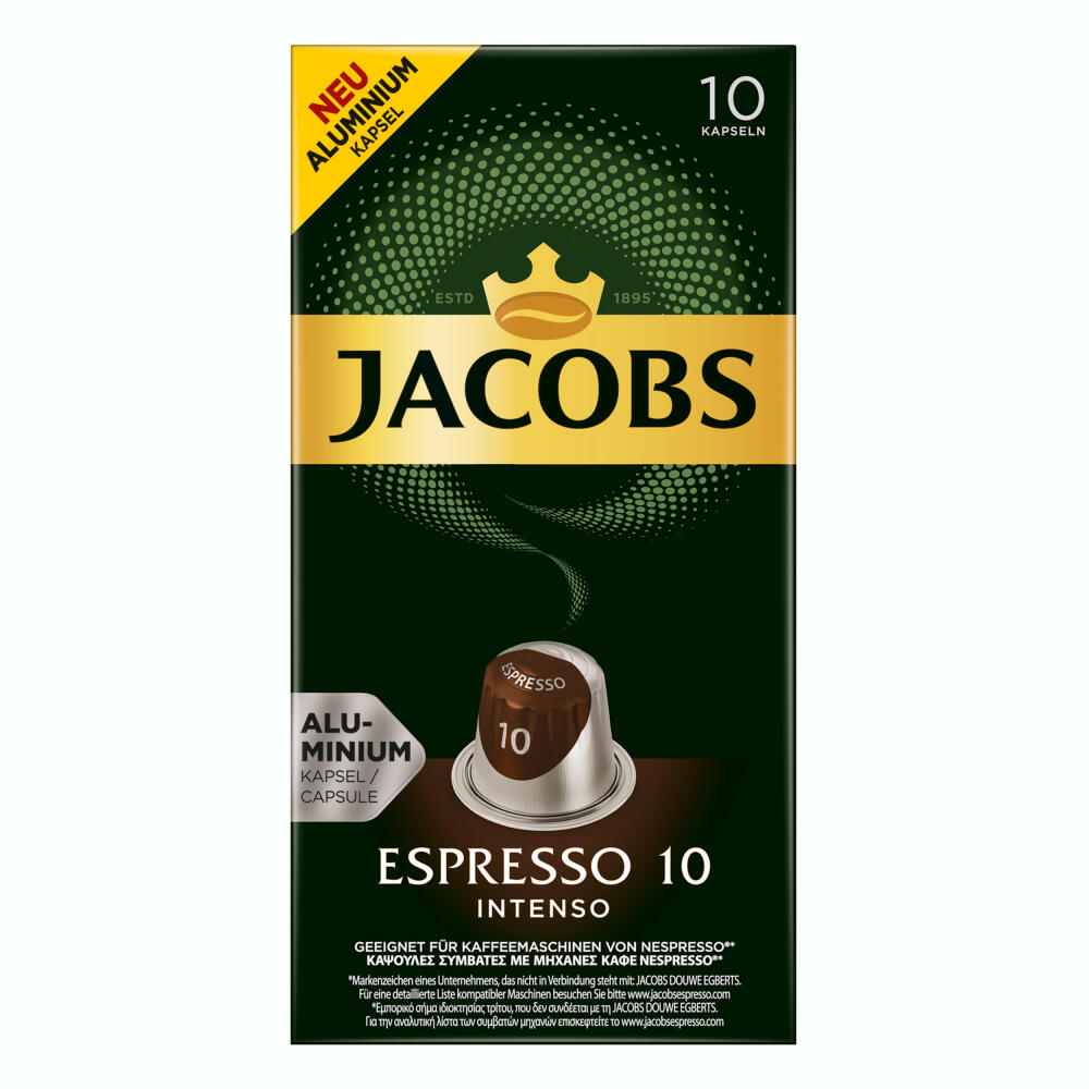 Jacobs Espresso 10 Intenso, Coffee Capsules, Nespresso Compatible, Coffee, 50 Capsules, á 5.2 g