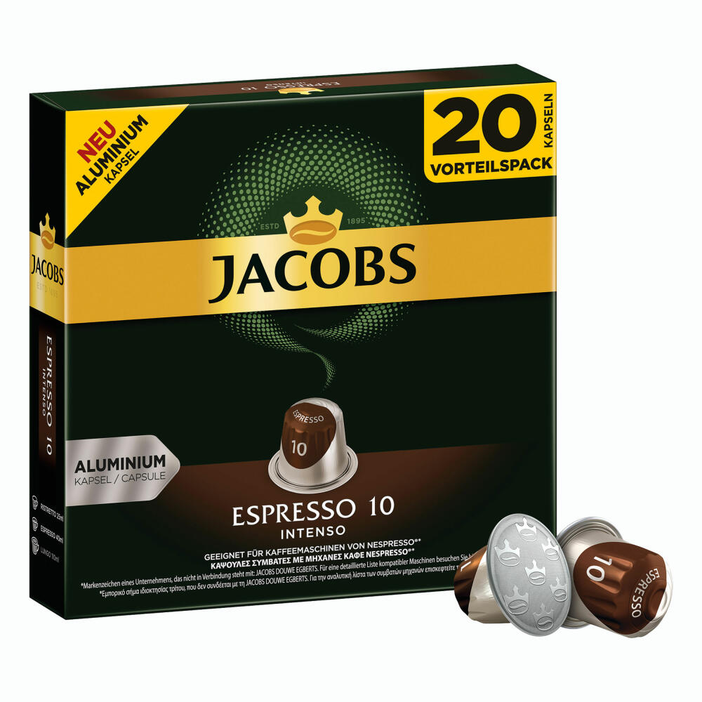 Jacobs Espresso 10 Intenso, Kaffeekapseln, Nespresso Kompatibel, Kaffee, 20 Kapseln, á 5.2 g