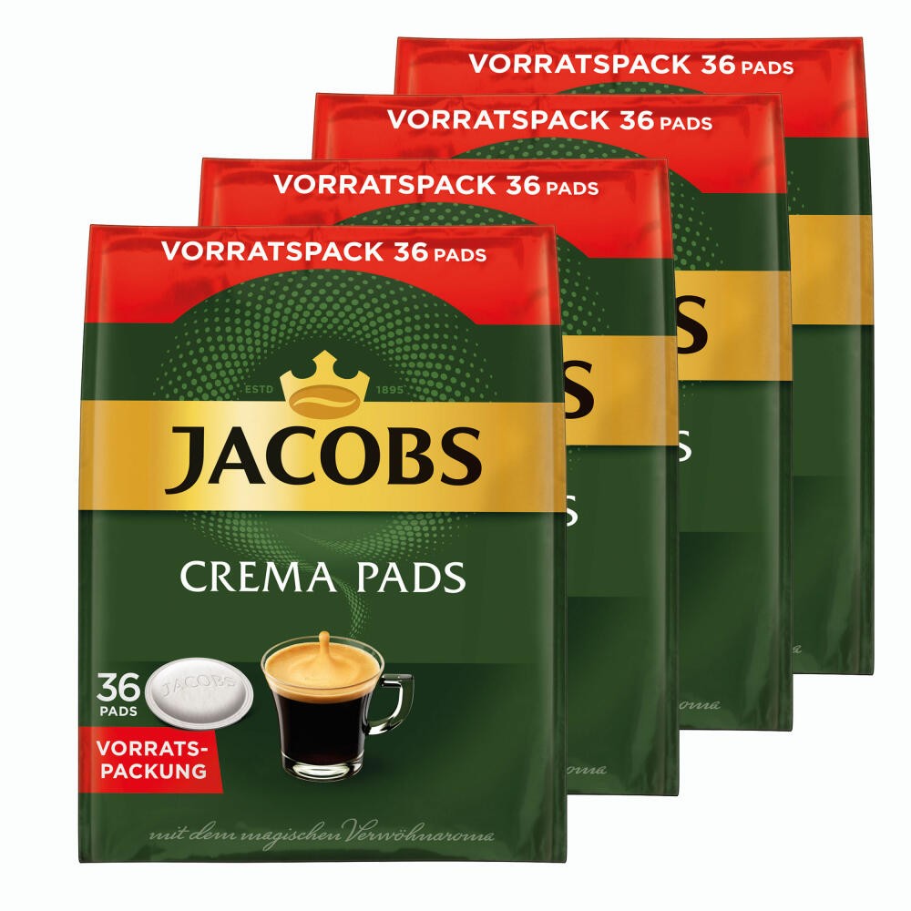 Jacobs Crema Kaffeepads, Vorratspackung, für alle Pad Maschinen, 144 Kaffee Pads, á 6.6 g