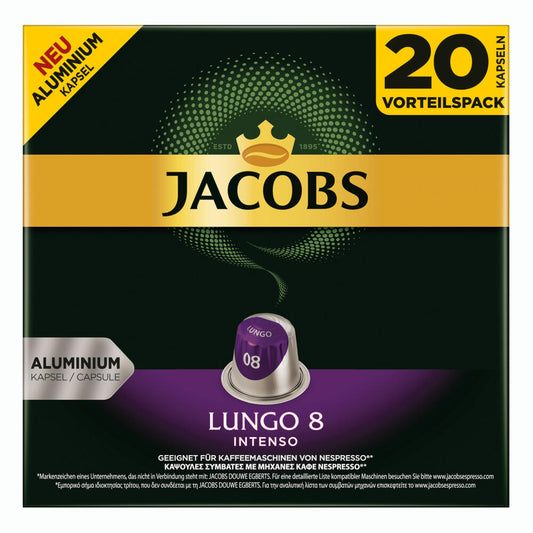 Jacobs Lungo 8 Intenso, coffee capsules, Nespresso compatible, coffee, 100 capsules, 5.2 g each