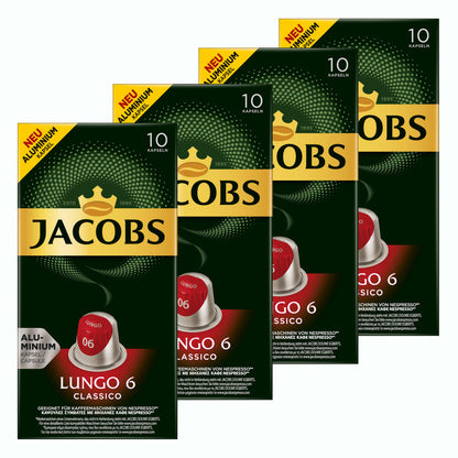 Jacobs Lungo 6 Classico, Kaffeekapseln, Nespresso Kompatibel, Kaffee, 40 Kapseln, á 5.2 g