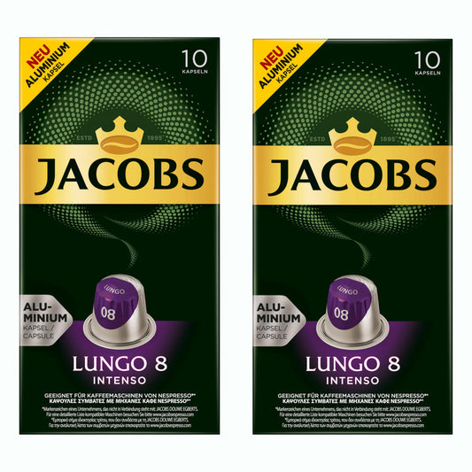 Jacobs Lungo 8 Intenso, coffee capsules, Nespresso compatible, coffee, 20 capsules, 5.2 g each