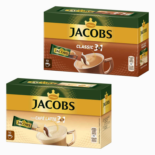 Jacobs 3in1 löslicher Kaffee Probierset, 2 Sorten, Instantkaffee, 2 x 10 Becherportionen