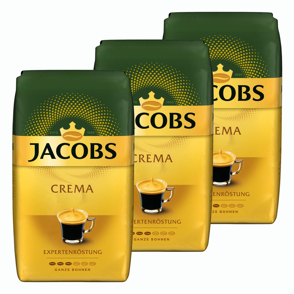 Jacobs Crema Expert Roast, Bean Coffee, Whole Beans, Roasted Coffee, Coffee Beans, 3 x 1000 g