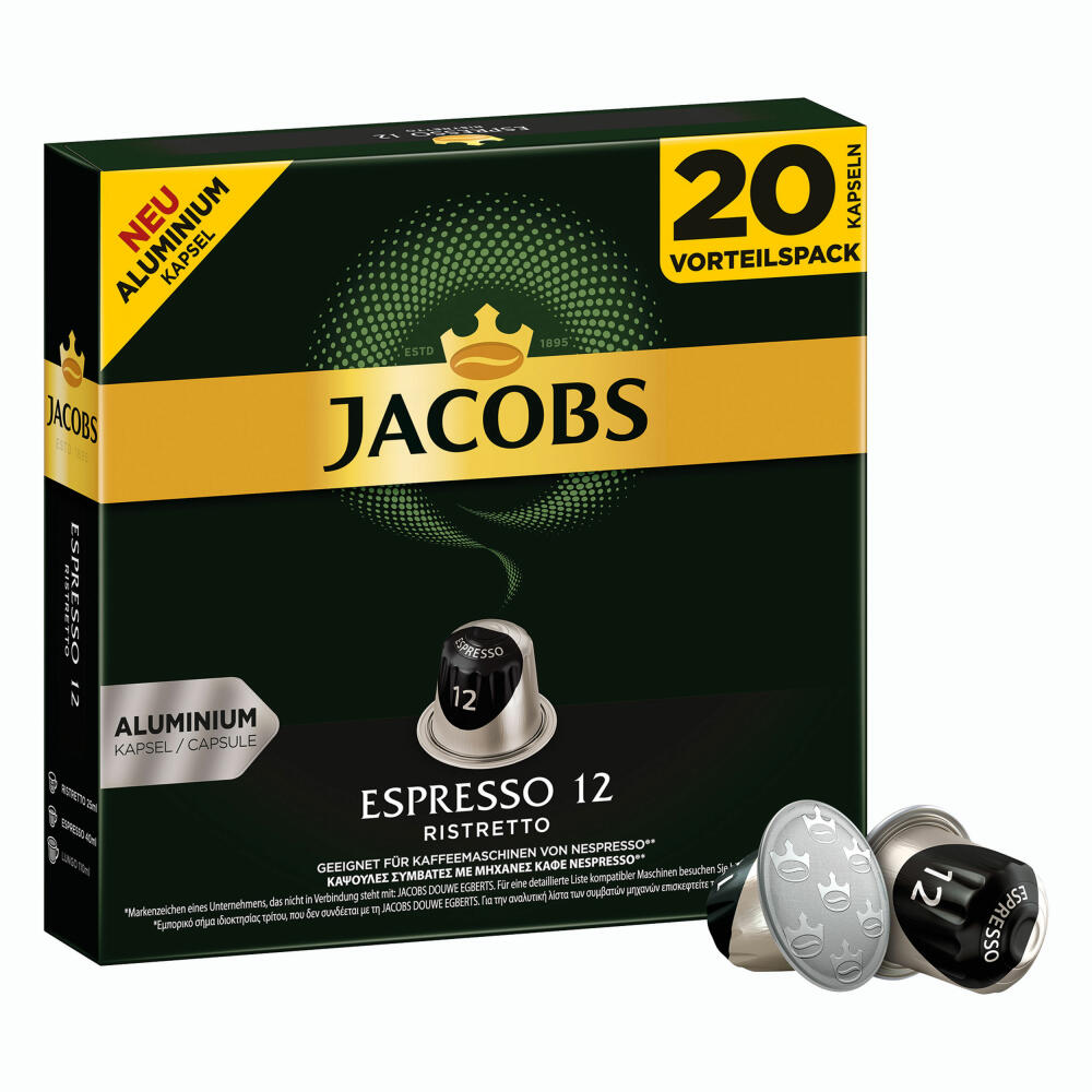 Jacobs Espresso 12 Ristretto, Kaffeekapseln, Nespresso Kompatibel, Kaffee, 60 Kapseln, á 5.2 g