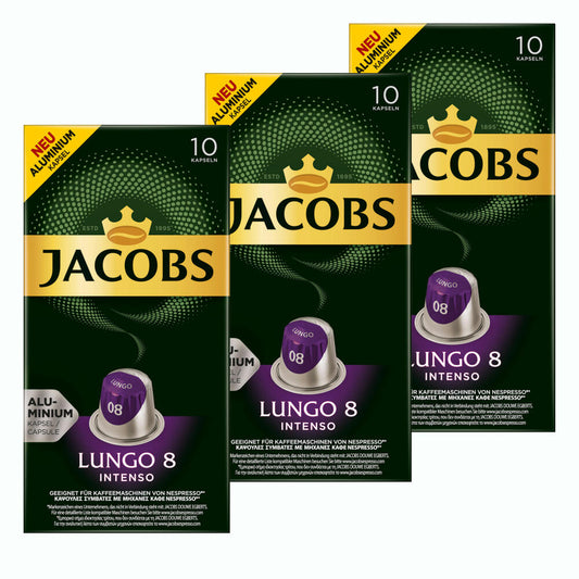 Jacobs Lungo 8 Intenso, coffee capsules, Nespresso compatible, coffee, 30 capsules, á 5.2 g