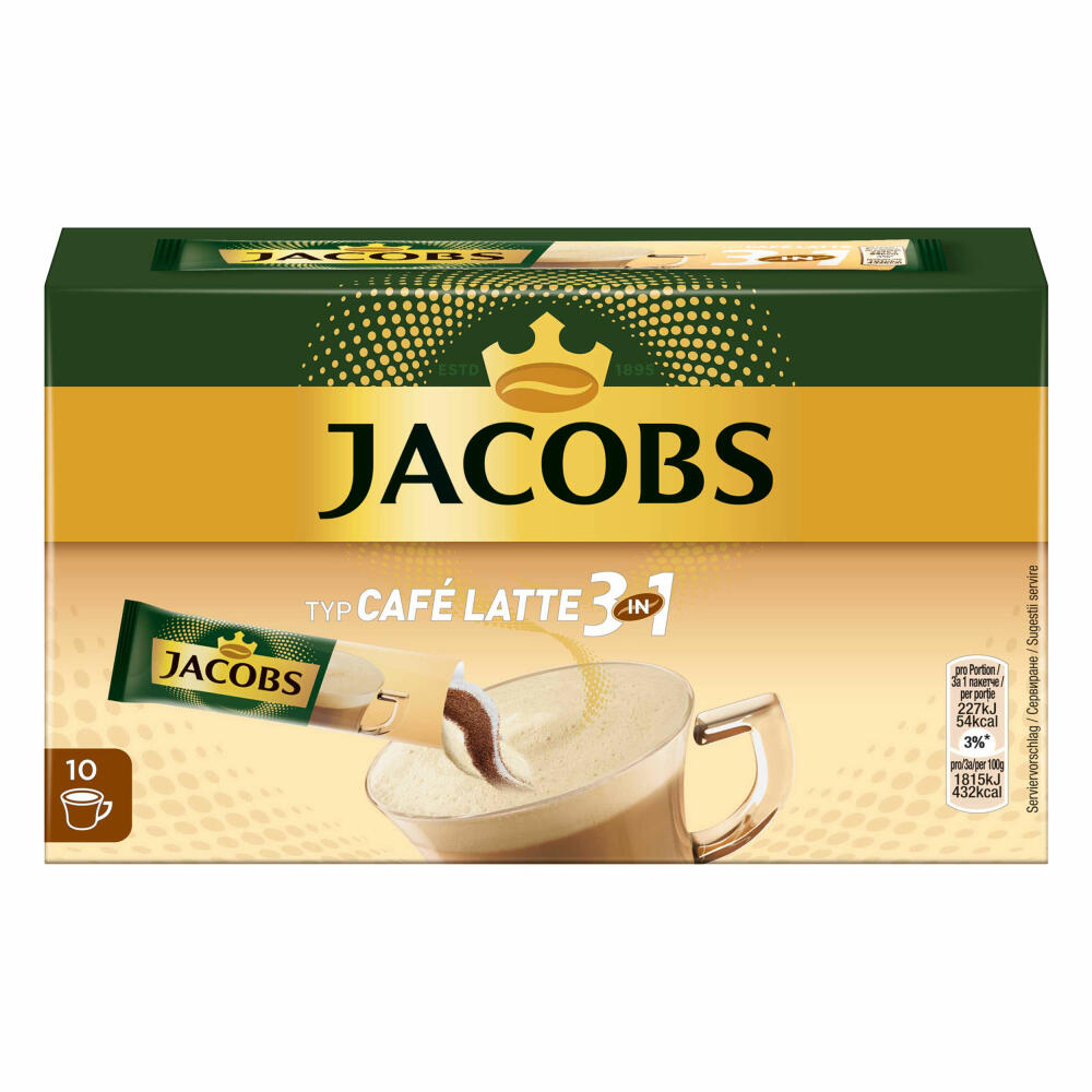 Jacobs 3in1 löslicher Kaffee, Typ Café Latte, Instantkaffee, 30 Becherportionen