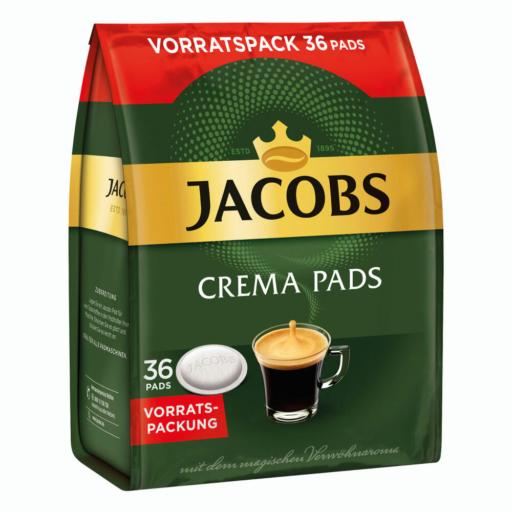Jacobs Crema Kaffeepads, Vorratspackung, für alle Pad Maschinen, 108 Kaffee Pads, á 6.6 g