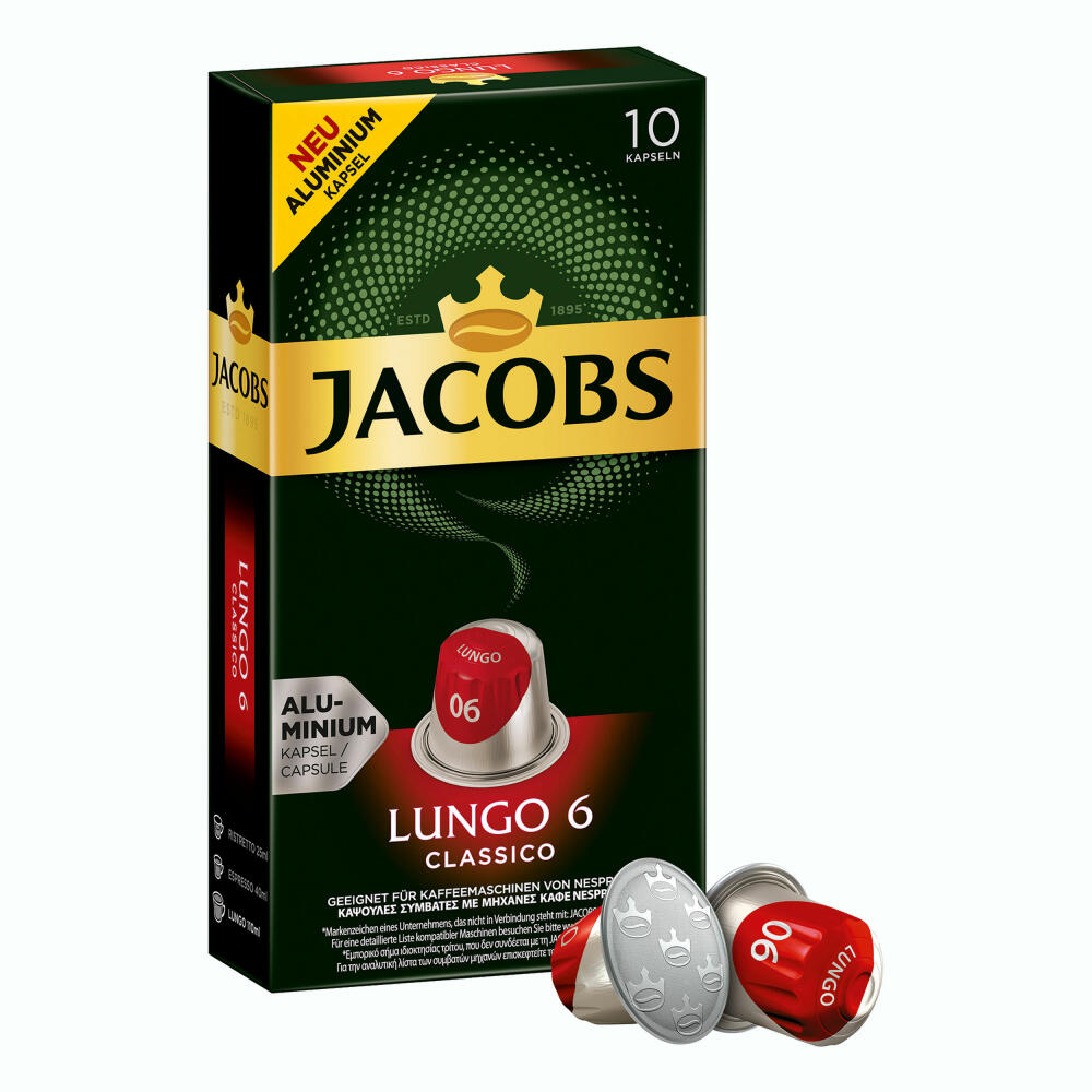 Jacobs Lungo 6 Classico, coffee capsules, Nespresso compatible, coffee, 20 capsules, 5.2 g each