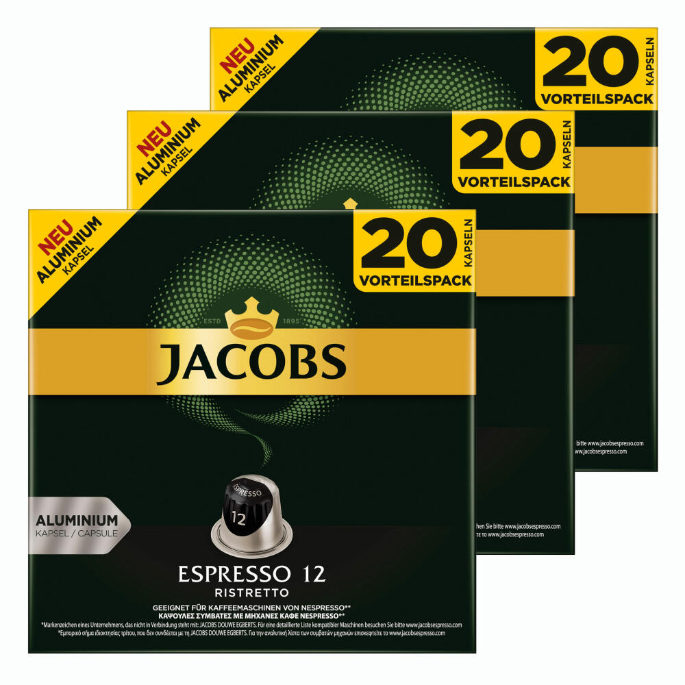 Jacobs Espresso 12 Ristretto, Coffee Capsules, Nespresso Compatible, Coffee, 60 Capsules, 5.2 g each