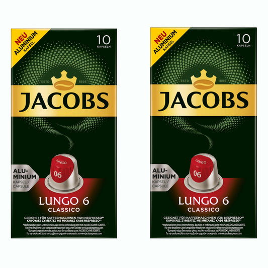 Jacobs Lungo 6 Classico, Kaffeekapseln, Nespresso Kompatibel, Kaffee, 20 Kapseln, á 5.2 g