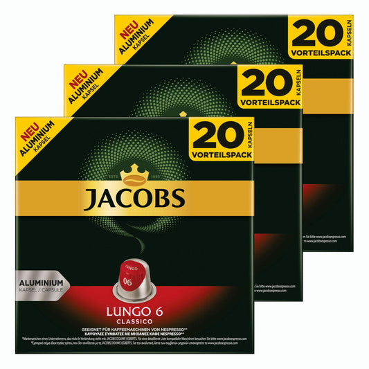 Jacobs Lungo 6 Classico, coffee capsules, Nespresso compatible, coffee, 60 capsules, 5.2 g each