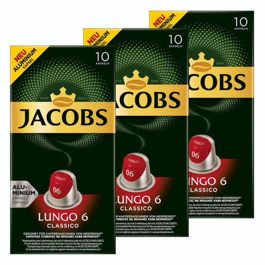 Jacobs Lungo 6 Classico, Kaffeekapseln, Nespresso Kompatibel, Kaffee, 30 Kapseln, á 5.2 g