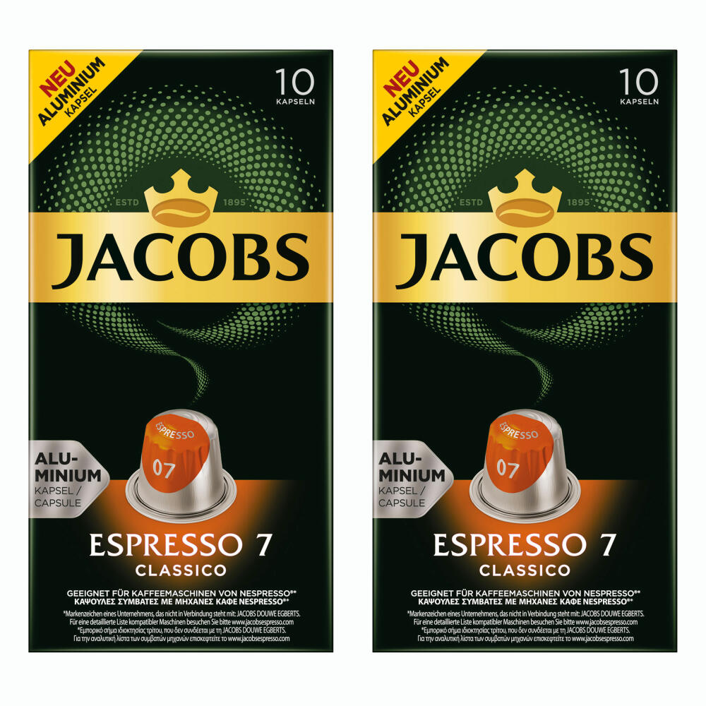 Jacobs Espresso 7 Classico, coffee capsules, Nespresso compatible, coffee, 20 capsules, 5.2 g each