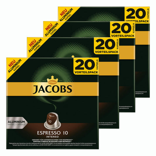 Jacobs Espresso 10 Intenso, Coffee Capsules, Nespresso Compatible, Coffee, 80 Capsules, 5.2 g each