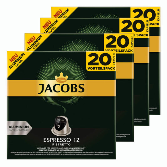 Jacobs Espresso 12 Ristretto, Coffee Capsules, Nespresso Compatible, Coffee, 80 Capsules, 5.2 g each