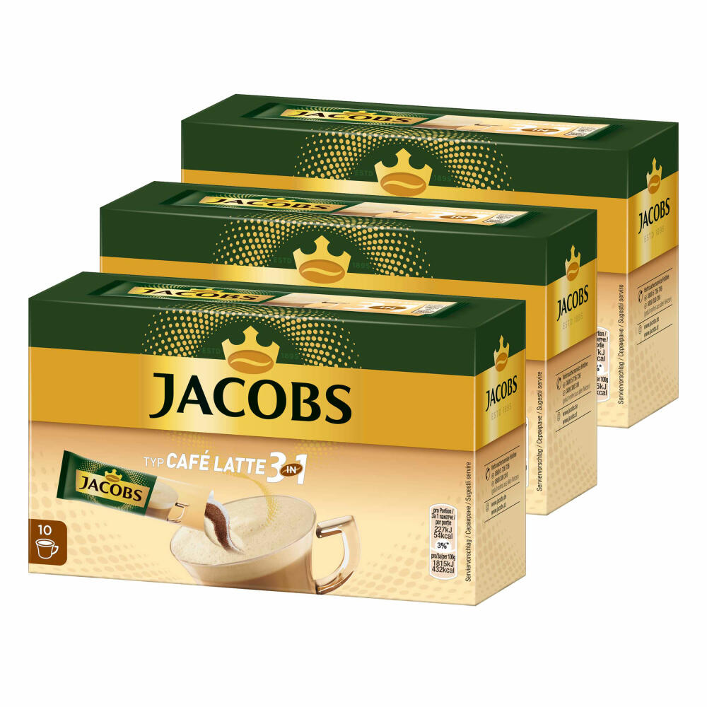 Jacobs 3in1 soluble coffee, type Café Latte, instant coffee, 30 cup portions