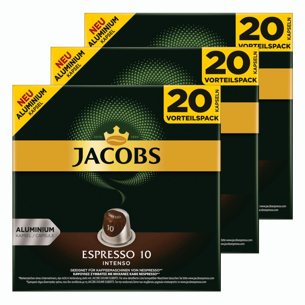 Jacobs Espresso 10 Intenso, Kaffeekapseln, Nespresso Kompatibel, Kaffee, 60 Kapseln, á 5.2 g