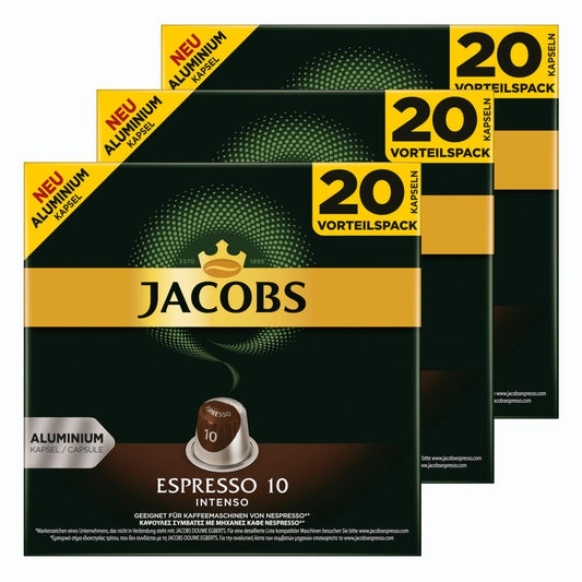 Jacobs Espresso 10 Intenso, Coffee Capsules, Nespresso Compatible, Coffee, 60 Capsules, 5.2 g each