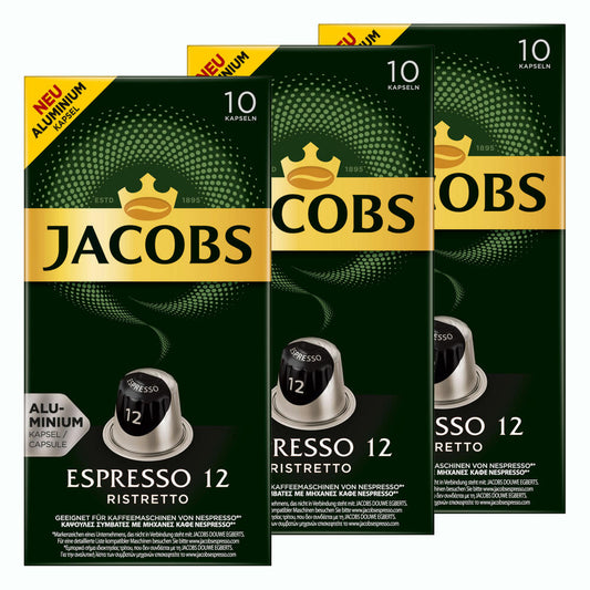 Jacobs Espresso 12 Ristretto, Coffee Capsules, Nespresso Compatible, Coffee, 30 Capsules, á 5.2 g