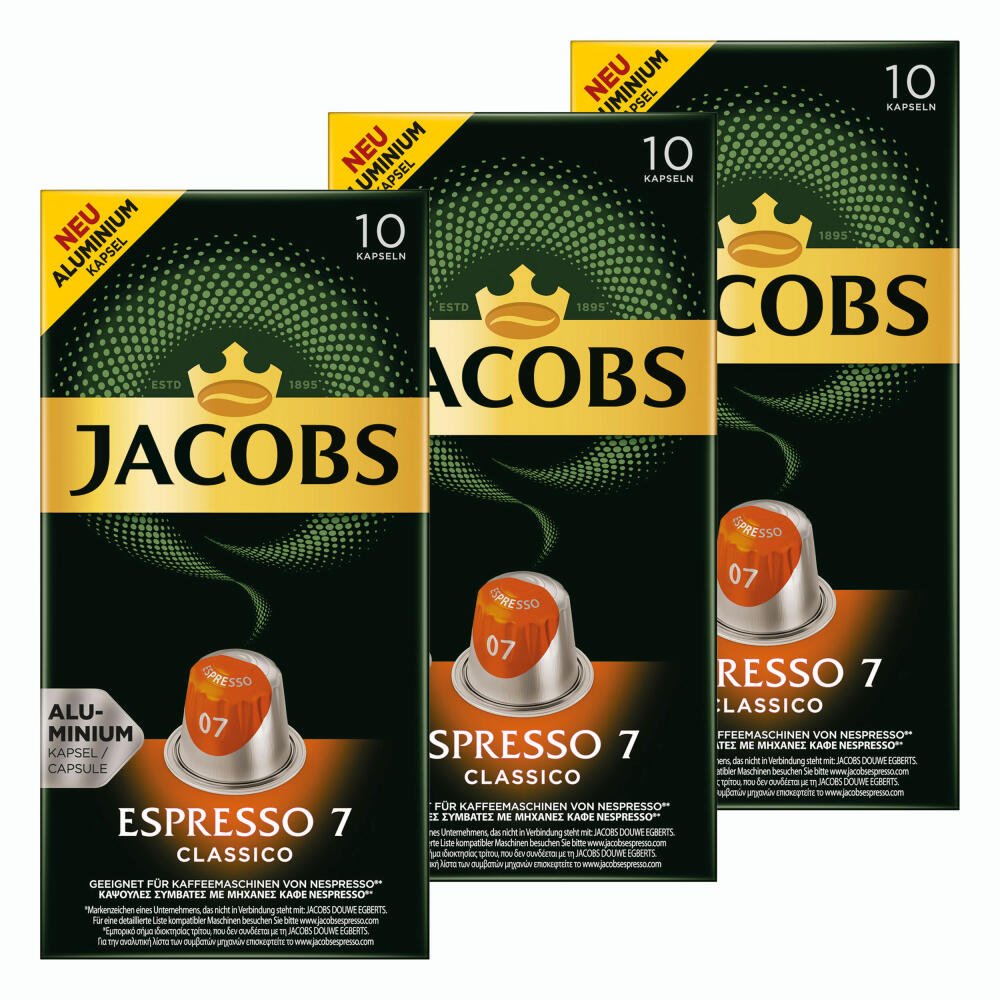 Jacobs Espresso 7 Classico, coffee capsules, Nespresso compatible, coffee, 30 capsules, 5.2 g each