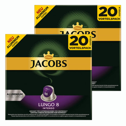 Jacobs Lungo 8 Intenso, coffee capsules, Nespresso compatible, coffee, 40 capsules, á 5.2 g