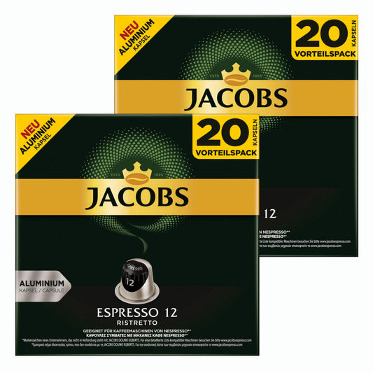 Jacobs Espresso 12 Ristretto, Coffee Capsules, Nespresso Compatible, Coffee, 40 Capsules, 5.2 g each