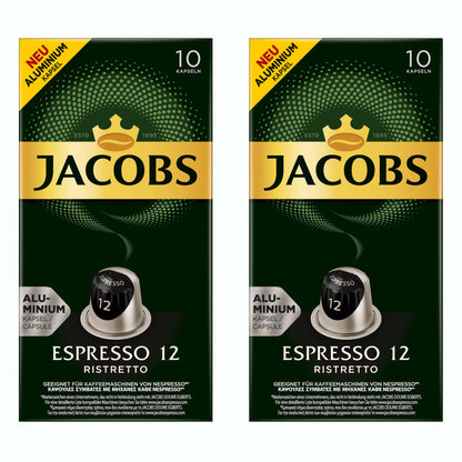 Jacobs Espresso 12 Ristretto, Kaffeekapseln, Nespresso Kompatibel, Kaffee, 20 Kapseln, á 5.2 g