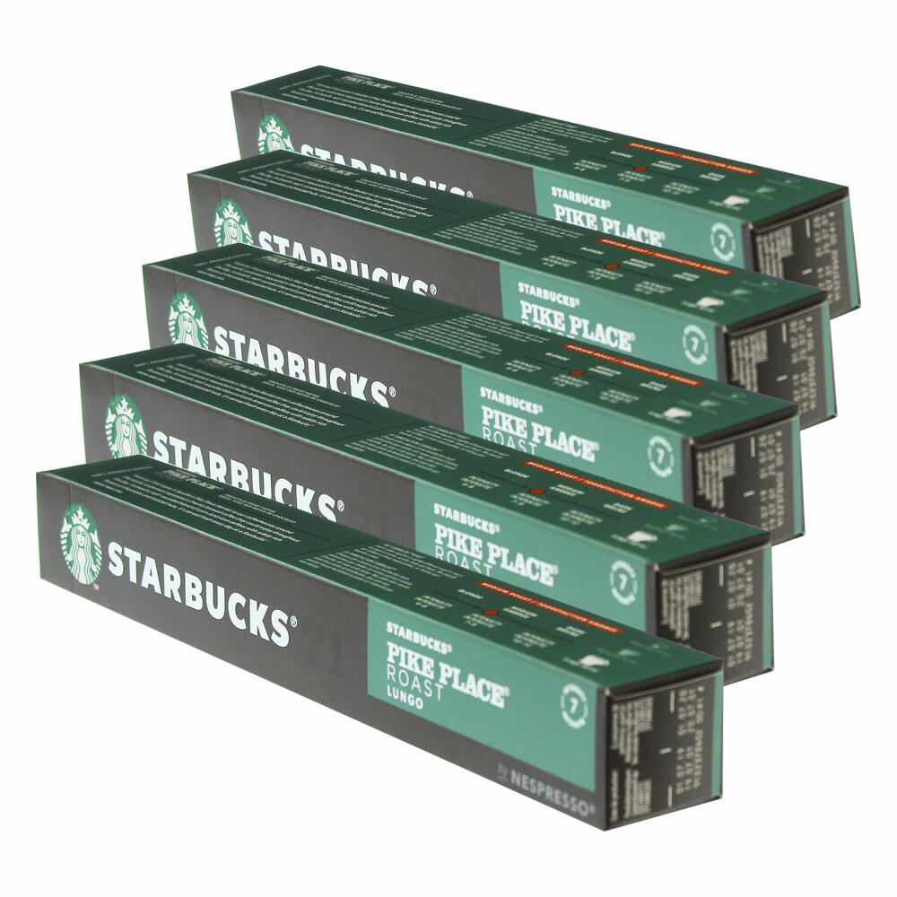 Starbucks Pike Place Roast Coffee, Set of 5, Lungo, Medium Roast, Roasted Coffee, Nespresso Compatible, Coffee Capsules, 50 Capsules