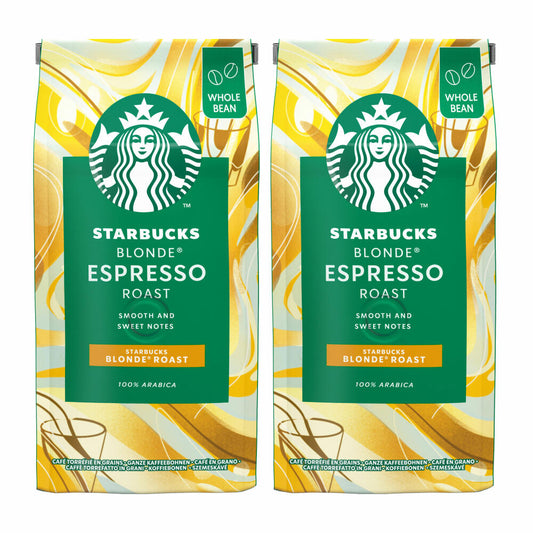 Starbucks Blonde Espresso Coffee, Set of 2, Blonde Roast, Roasted Coffee, Velvety and Sweet, Whole Beans, 2 x 200 g