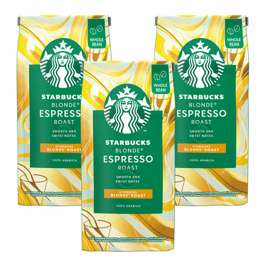 Starbucks Blonde Espresso Coffee, Set of 3, Blonde Roast, Roasted Coffee, Velvety and Sweet, Whole Beans, 3 x 200 g