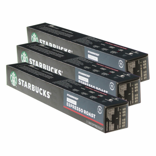 Starbucks Decaf Espresso Roast Kaffee, 3er Set, Dark Roast, Röstkaffee, Nespresso kompatibel, Entkoffeiniert, Kaffeekapseln, 30 Kapseln