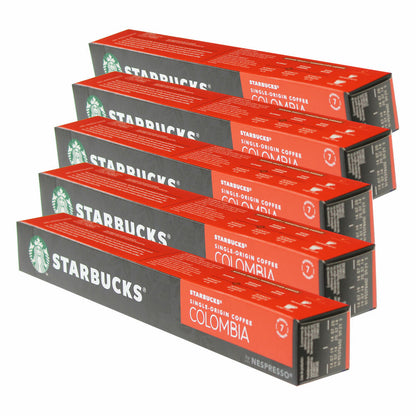 Starbucks Single Origin Colombia Kaffee, 5er Set, Medium Roast, Röstkaffee, Nespresso kompatibel, Kaffeekapseln, 50 Kapseln