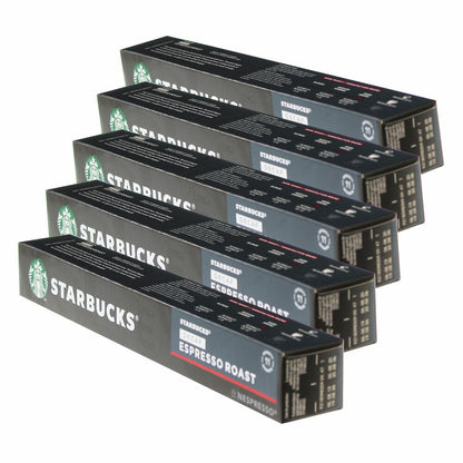 Starbucks Decaf Espresso Roast Kaffee, 5er Set, Dark Roast, Röstkaffee, Nespresso kompatibel, Entkoffeiniert, Kaffeekapseln, 50 Kapseln