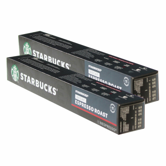 Starbucks Decaf Espresso Roast Kaffee, 2er Set, Dark Roast, Röstkaffee, Nespresso kompatibel, Entkoffeiniert, Kaffeekapseln, 20 Kapseln