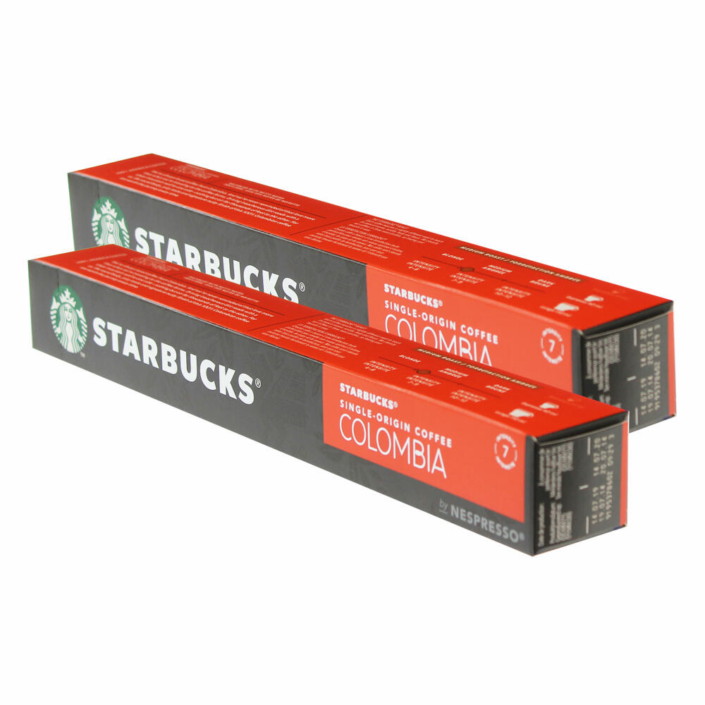 Starbucks Single Origin Colombia Coffee, Set of 2, Medium Roast, Roasted Coffee, Nespresso Compatible, Coffee Capsules, 20 Capsules