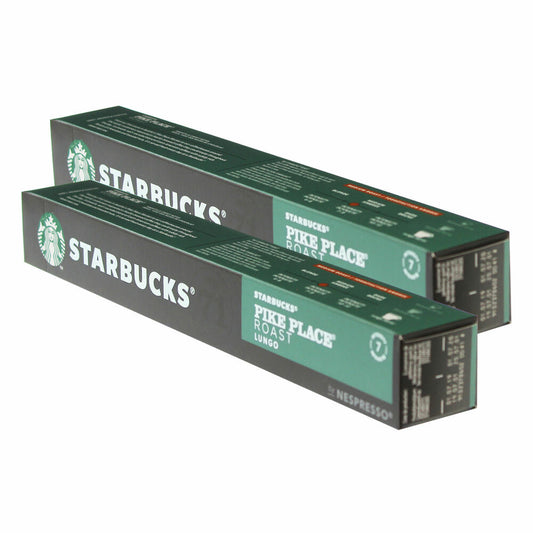 Starbucks Pike Place Roast Kaffee, 2er Set, Lungo, Medium Roast, Röstkaffee, Nespresso kompatibel, Kaffeekapseln, 20 Kapseln