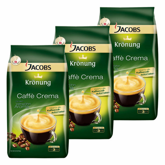 Jacobs Krönung Caffè Crema, set of 3, roasted coffee, coffee, whole beans, coffee beans, 3 x 1000 g