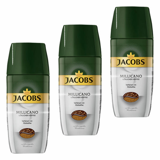 Jacobs Millicano coffee composition, soluble coffee, instant coffee, pack of 3, 3 x 100g