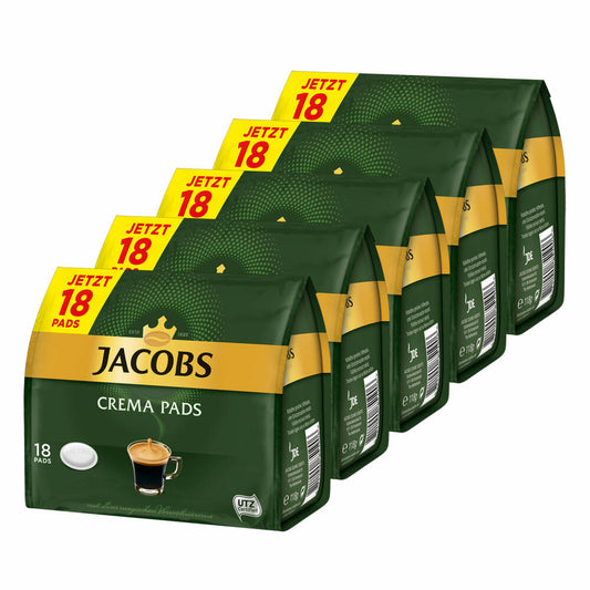 Jacobs Kaffeepads Crema Pads, Klassisch, Samtiger & Weicher Geschmack, Kaffee, 90 Pads