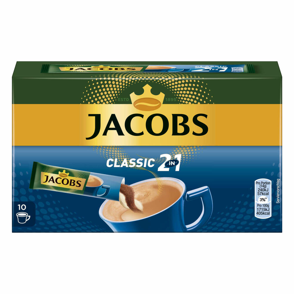 Jacobs 2in1 soluble coffee, instant coffee, pack of 2, 2 x 10 cup portions